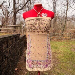 Y2K Boho Floral Cotton Halter Top with Wood Ring Detail